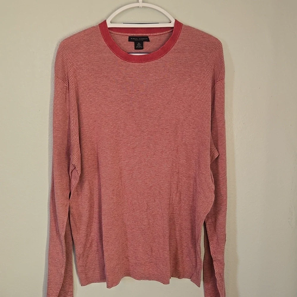 Banana Republic | Heathered Red Stripe Long Sleeve Silk/Cotton Blend Tee Size XL